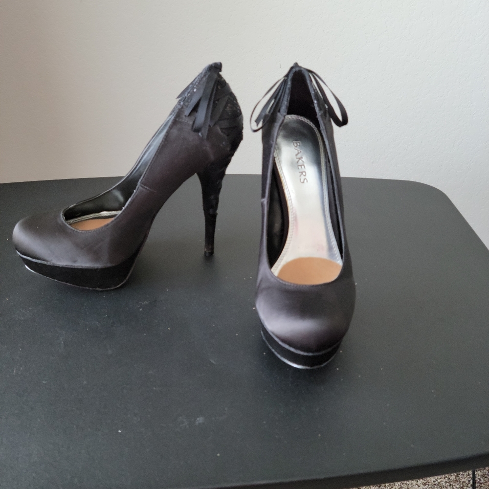 Bakers, 9.5, Black satin heels